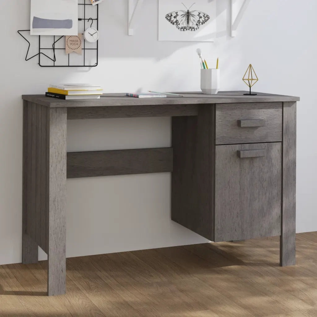 Scrivania | Tavolo da Ufficio HAMAR Grigio Chiaro 113x50x75 cm in Legno di Pino
