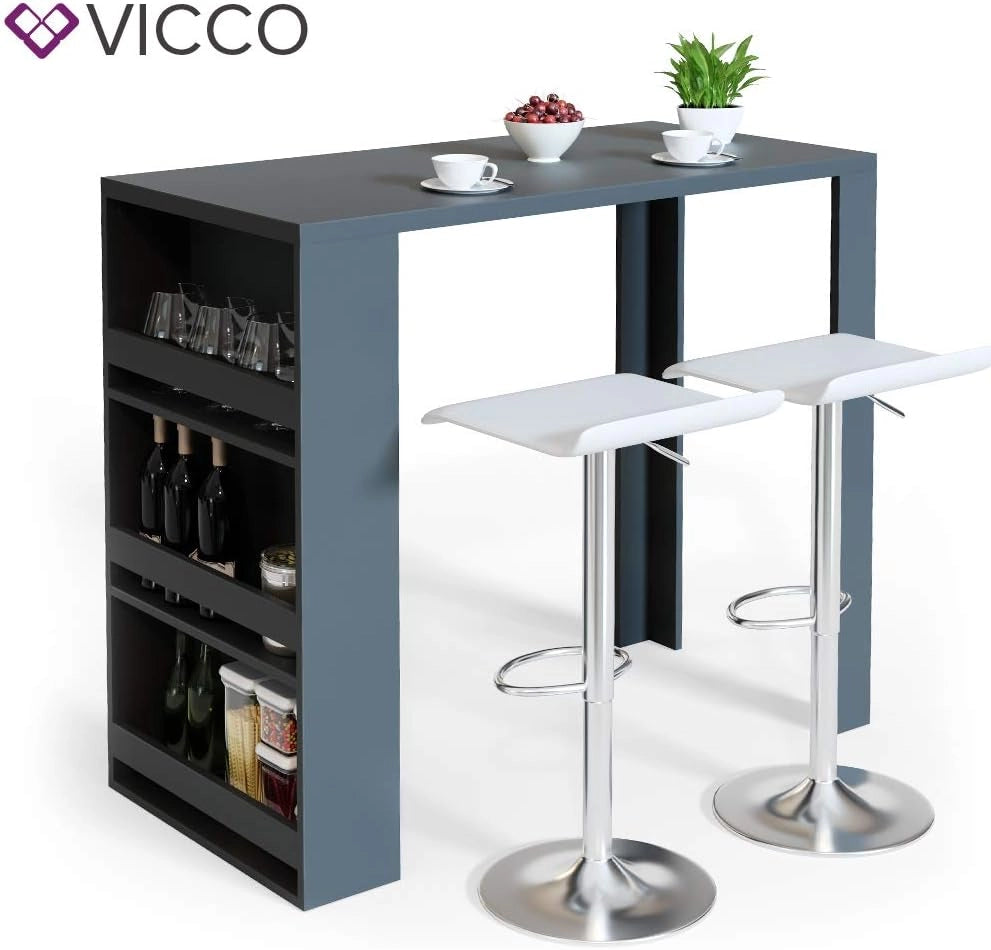 Tavolo bar alto, Antracite, 57 x 117 cm, con ripiani aperti per riporre utensili da cucina