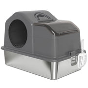 Lettiera Gatto Chiusa XL 60,5x40,5x45 cm con Coperchio Paletta Tappetino di Raccolta in Acciaio Inox Grigio Scuro