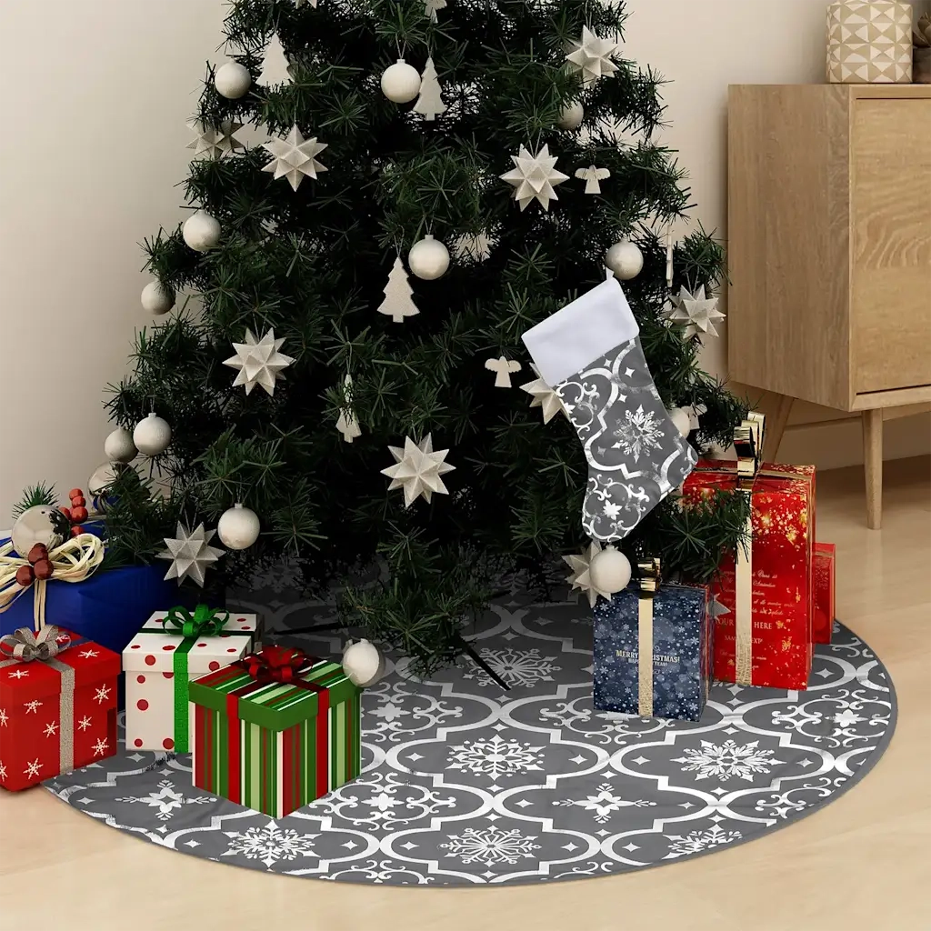 Gonna Albero Natale Raffinata con Calza Grigia Tessuto 122 cm CFW1242264