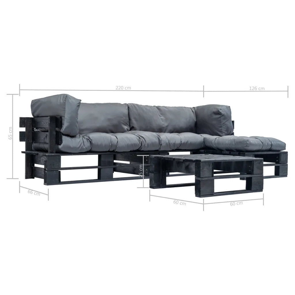 Set Divani da Giardino su Pallet 4 pz con Cuscini Grigi Legno 277426