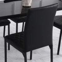 Set 4 Sedie da Pranzo in Finta Pelle con Cuciture a Rombi e Gambe in Metallo, Nero