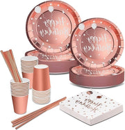 Servizi da tavola per festa - 120 pezzi di tovagliette e piatti da dessert in rosé oro - feste di compleanno per bambine e matrimoni di benvenuto - 24 ospiti