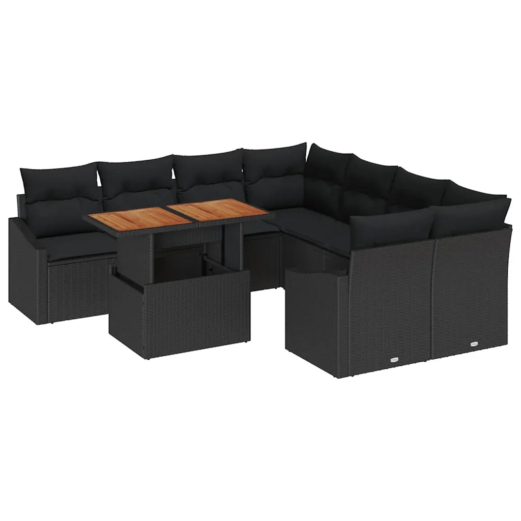 Set Divano da Giardino con archiviazione 9 pcs Nero Poly Rattan 3358557