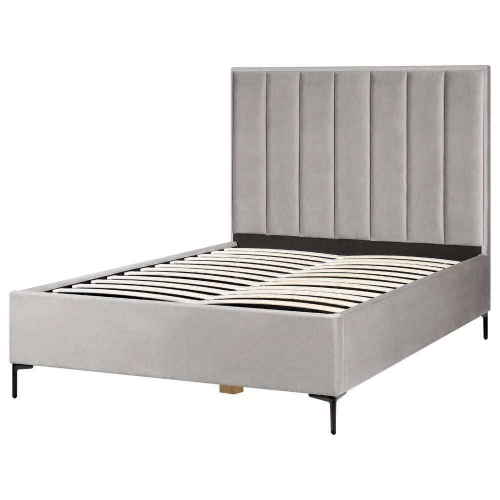 Set camera da letto in velluto grigio matrimoniale 160 cm 6 letto con contenitore 2 comodini imbottiti