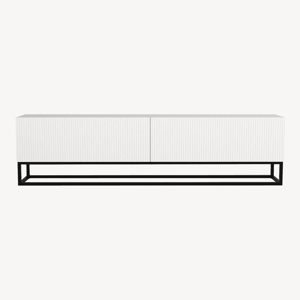 Mobile Porta TV Verpsboga a 2 Ante Decorative e Telaio Lungo in Metallo 180x32x47 cm - Bianco [en.casa]