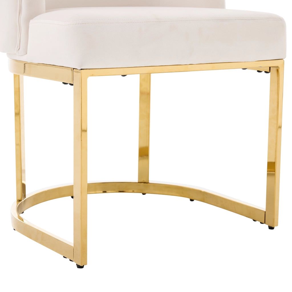 Set di 2 sedie da pranzo in velluto beige con gambe dorate galvanizzate, stile moderno