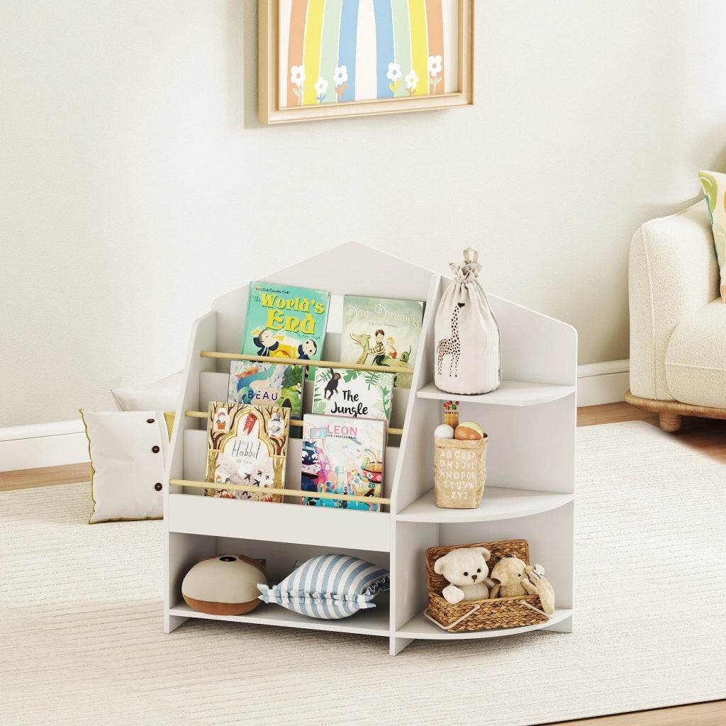 Libreria bambini 7 ripiani ¨C Xylo ¨C legno bianco, bordi arrotondati, portata 40 kg