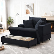 Chaise longue con contenitore, poltrona lounge in velluto a coste, metallo e legno, nero