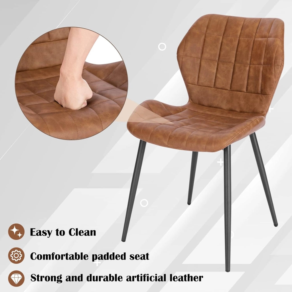 4x Sedie Ergonomica da Pranzo, Sedia Scandinava, Sedia da cucina in PU, Seduta Imbottita, per Camera da Letto, Salotto, Marrone, Gambe in Metallo, BH357br-4