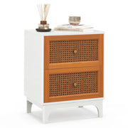 Comodino in rattan naturale 46 x 33 x 59,5 cm 2 ampi cassetti design bohémien in MDF bianco 20_0019199