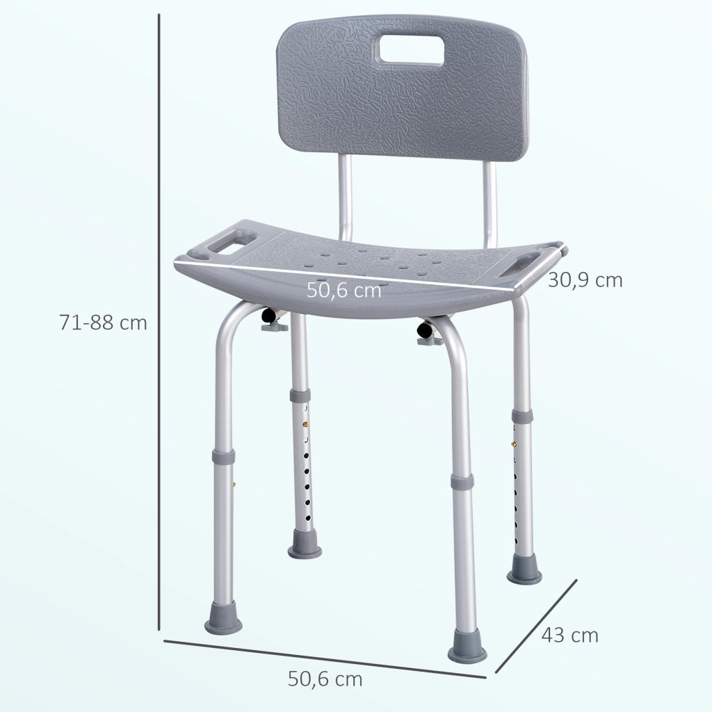 Sgabello da doccia con schienale antiscivolo e altezza regolabile ¨C zephmum ¨C 8 livelli, carico 136 kg