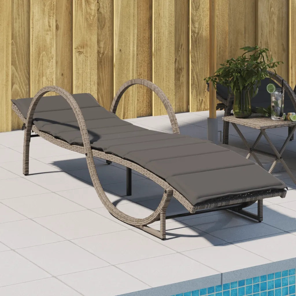 Lettino Prendisole | Sdraio da giardino | Lettino da sole con Cuscino Grigio 60x199x42cm in Polyrattan