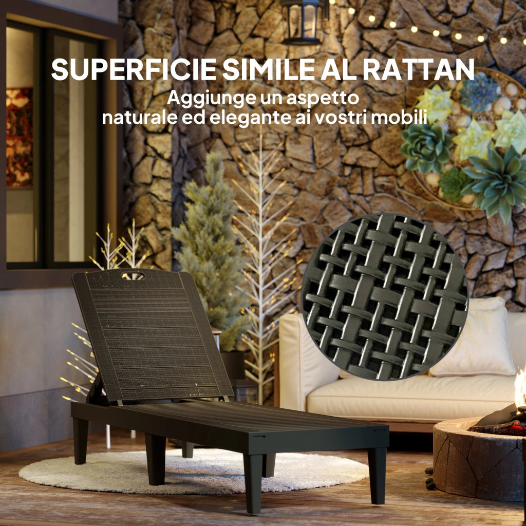 Set 2 Lettini Prendisole con Schienale Regolabile su 4 Posizioni Effetto Rattan a Doghe, Nero