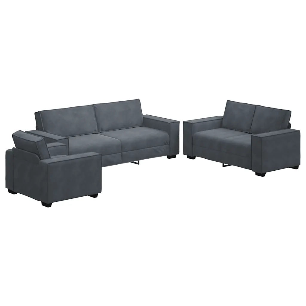 Set di Divani 3 pz con Cuscini Grigio Scuro in Velluto 3324619