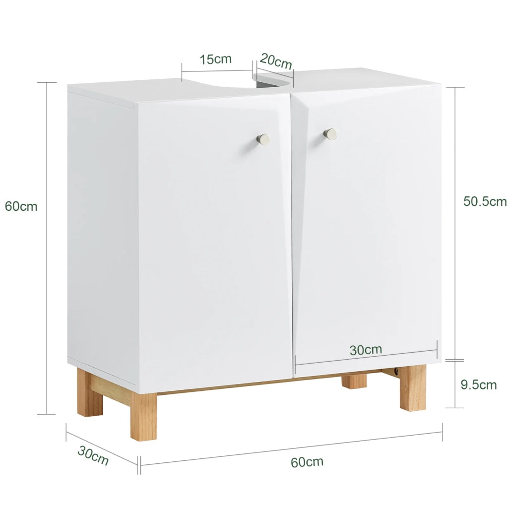 Mobile Sottolavabo a Terra Mobile Bagno Con Armadietto Mobiletto Bagno Salvaspazio In Legno Bianco 60x30x60cm BZR92-W SoBuy