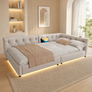 Daybed 90x200 cm beige con LED, USB e Type-C
