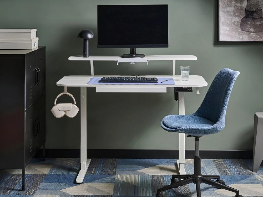 Scrivania elettrica regolabile Piano bianco Struttura e gambe in acciaio bianco 120 x 60 Stand and Sit Home Office Stand and Sit Tappetino per mouse Design scandinavo moderno