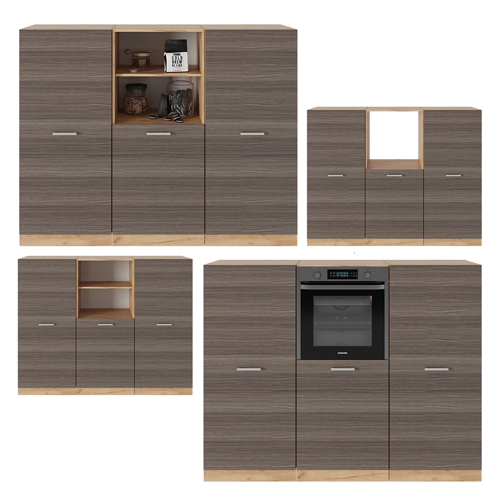 Vicco Cucine componibili piccole Grigio nobile/rovere dorato 180 cm senza piano di lavoro