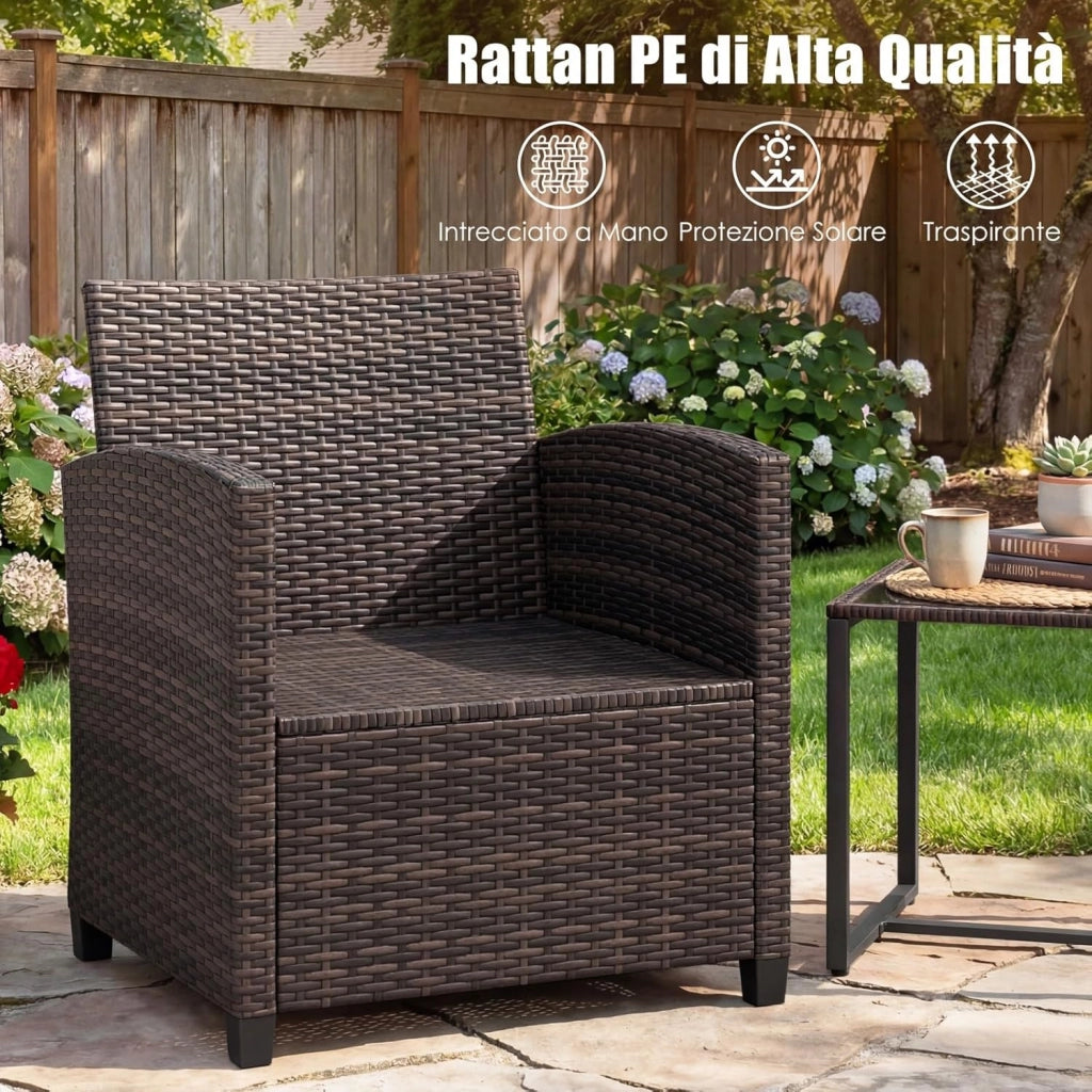 Set Mobili da Giardino 3 Pezzi, Salotto da Esterno in Rattan PE con 2 Poltrone e 1 Tavolino in Vetro Temperato, Set da Conversazione con Cuscini Sfoderabili per Patio (giallo, Modello 5)