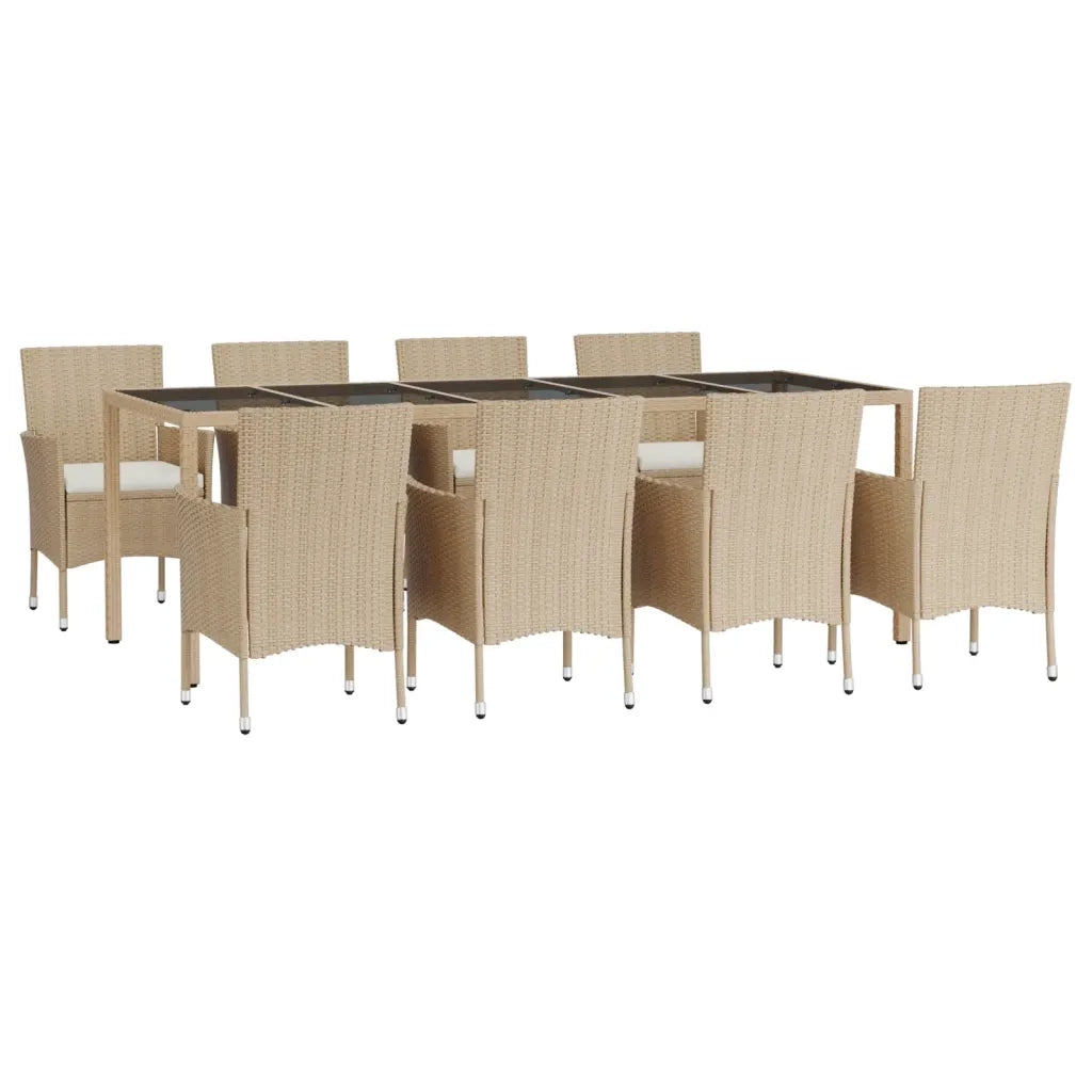 Set da Pranzo da Giardino 9 pz con Cuscini Beige in Polyrattan