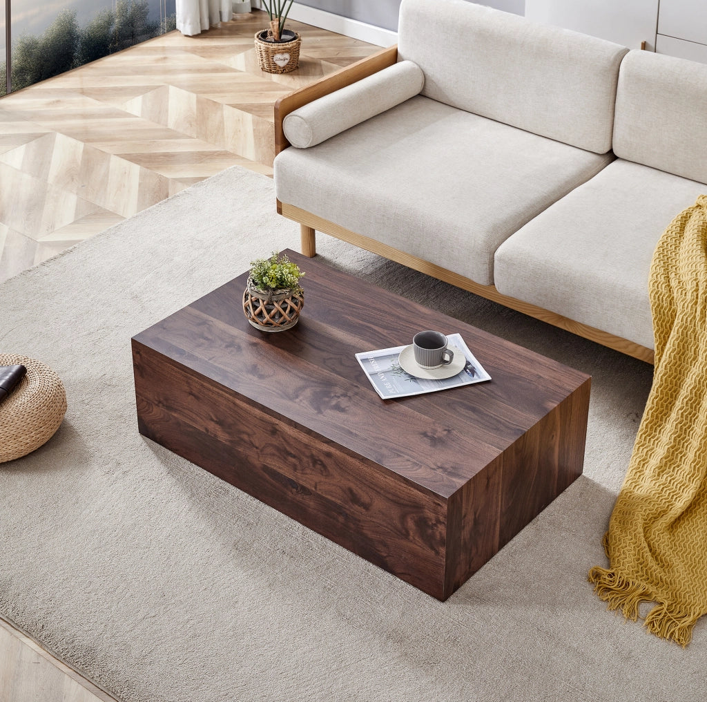 Tavolino da salotto 98.5x59.5x36 cm con design rettangolare effetto noce; MDF; noce