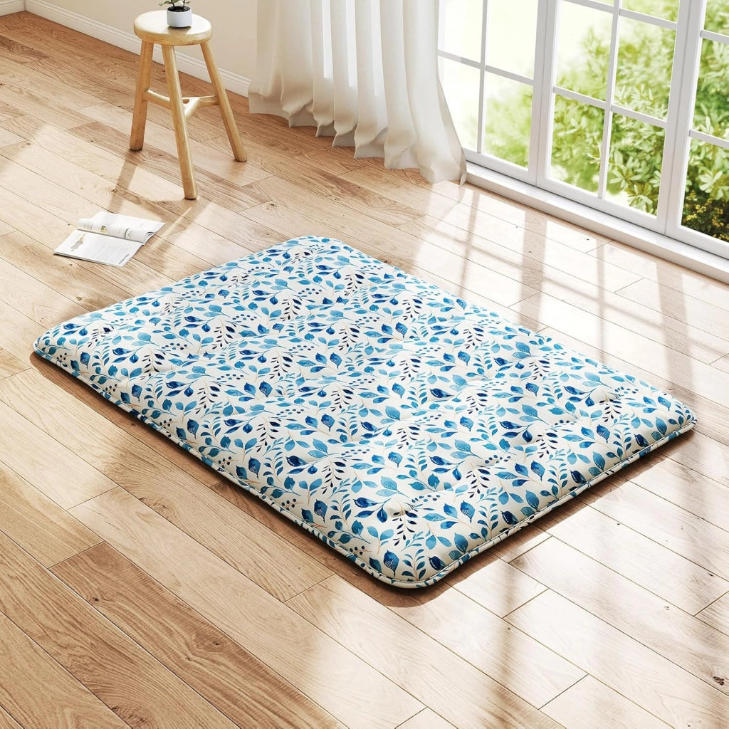 Futon - Materasso giapponese portatile 140 x 200 cm, imbottitura in cotone, materasso da terra pieghevole per 2 persone, borsa per il trasporto, fodera lavabile, 2 fasce, tatami pieghevole per