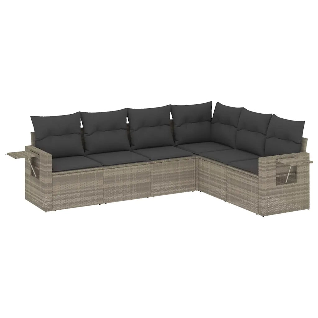 Set Divano da Giardino 6pz con Cuscini Grigio Chiaro Polyrattan