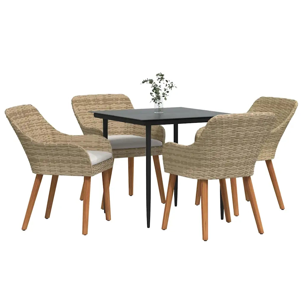 Set da Pranzo per Giardino con cuscino 5 pcs Beige polyrattan 3261692