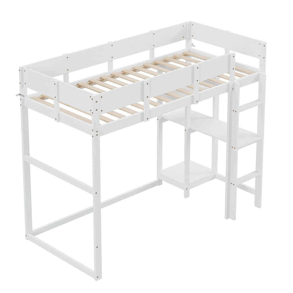 Letto a soppalco 90 x 200 cm bianco con mensola integrata