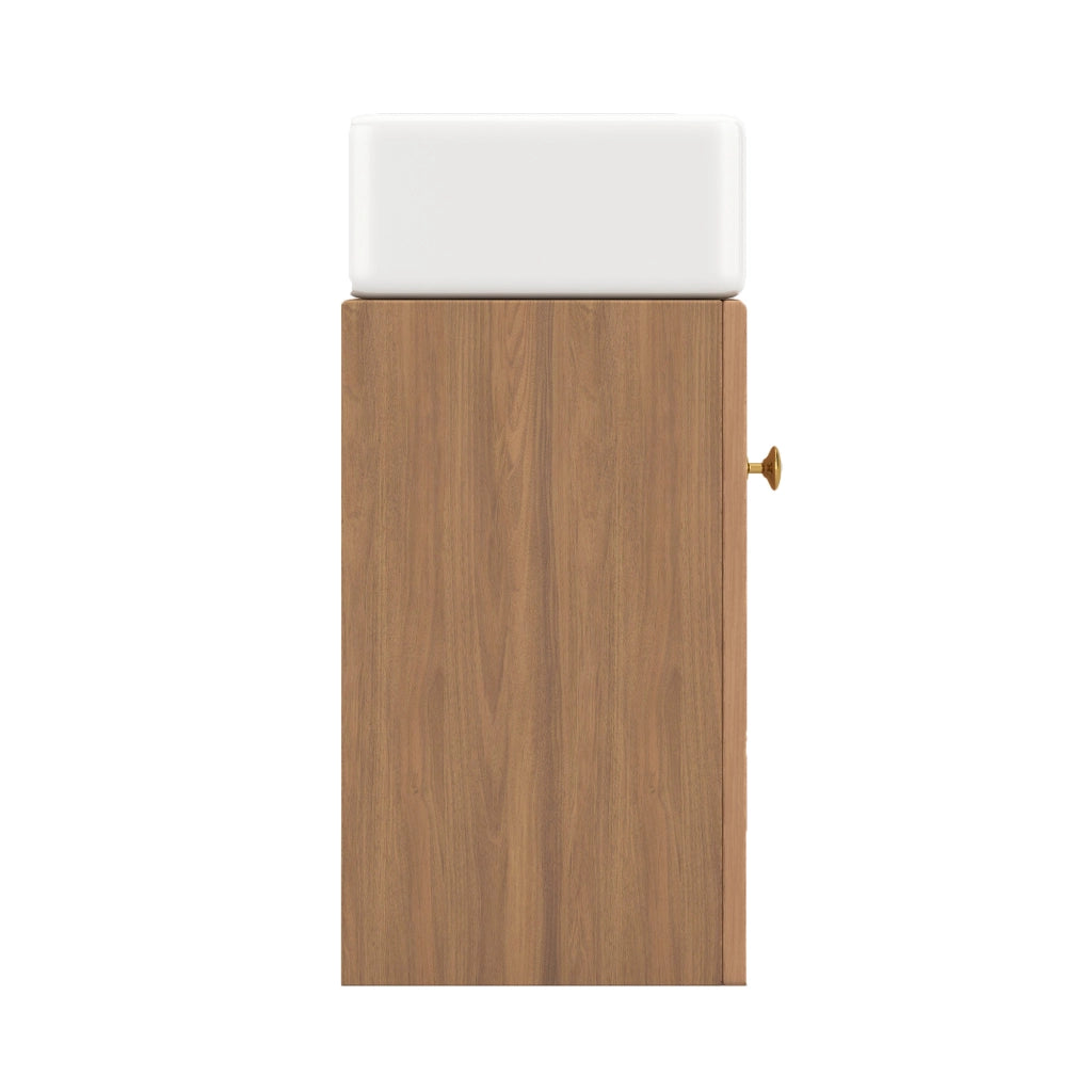 Mobile sottolavabo con lavabo in ceramica e anta con chiusura ammortizzata per bagno piccolo in MDF legno naturale