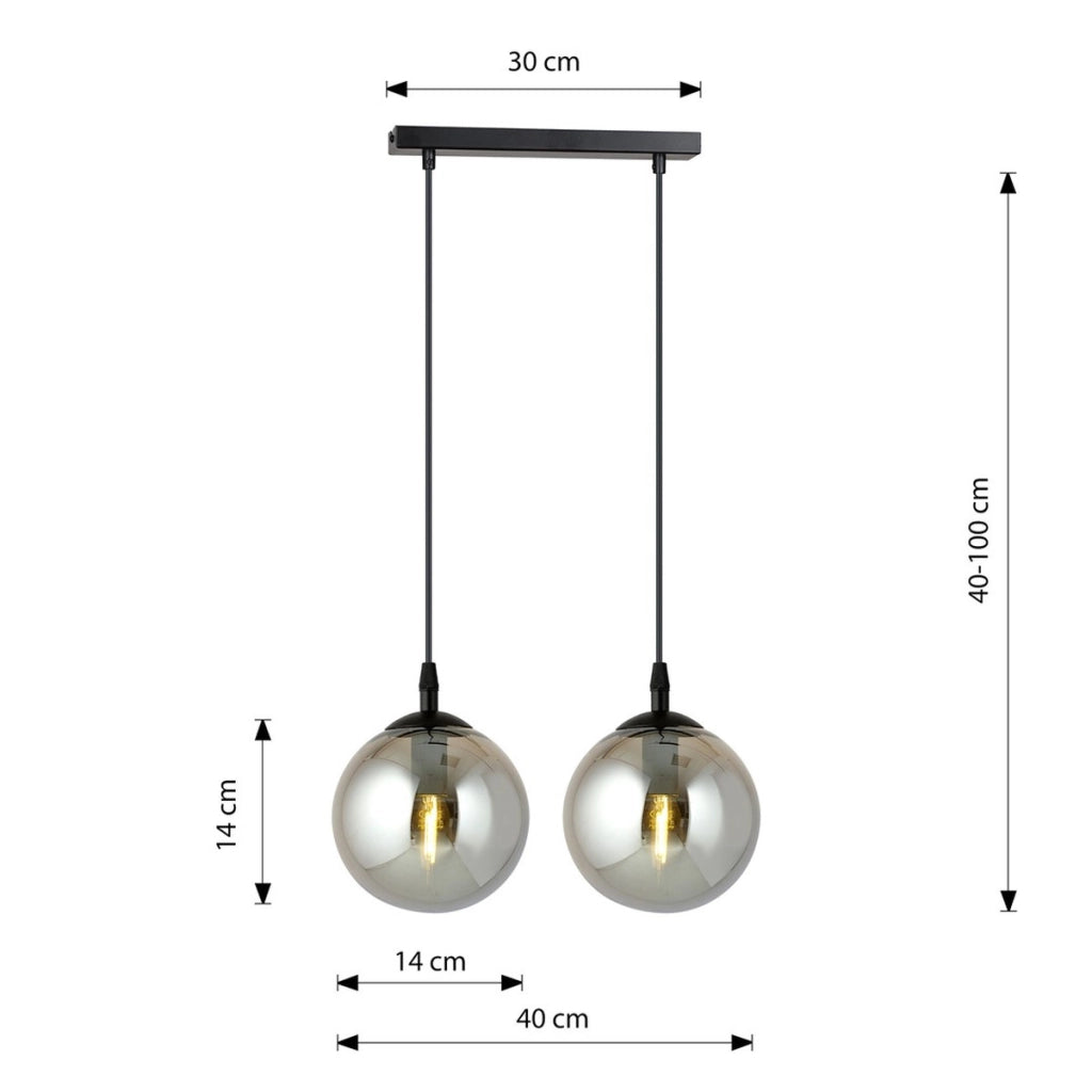 Lampada a sospensione Cosmo in acciaio nero con sfere in vetro grafite