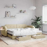 Divano Letto Estraibile con Cassetti Crema 80x200 cm in Tessutocod mxl 82734