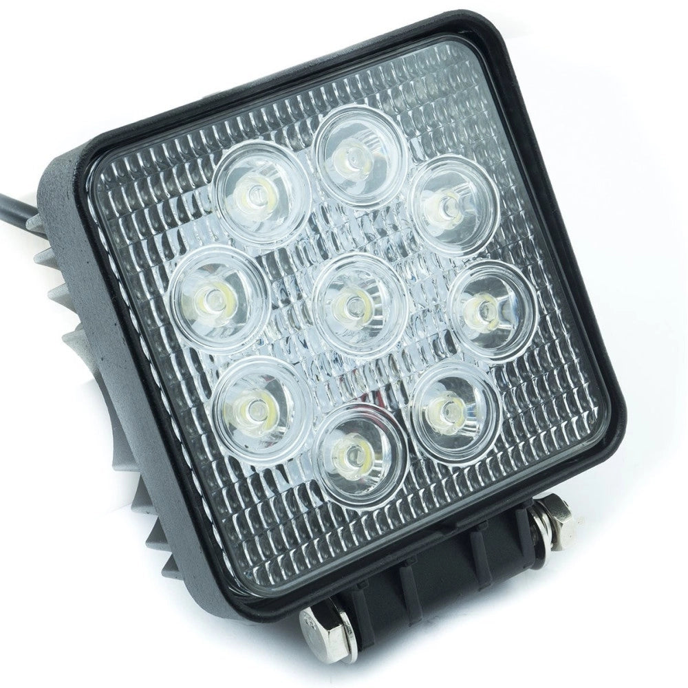 Trade Shop - Faro Supplementare Profondita Auto Fuoristrada 12v Quadrato 9 Led 27w 6000k Ip68 -