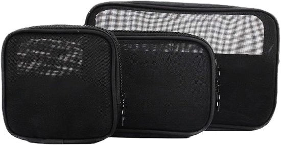 Set di borse da trucco in tessuto mesh, aderente e traspirante, con chiusura a zip, ideale per viaggiatori - 3 borse in tessuto mesh, design a mesh, aderente e traspirante, con chiusura a zip, per beauty essentials in stile.