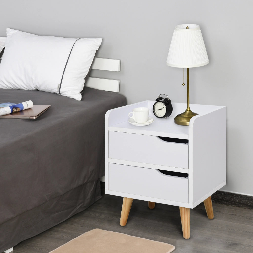 Tavolino con 2 Cassetti ¨C Zephmum ¨C 33x28x42 cm Bianco Legno