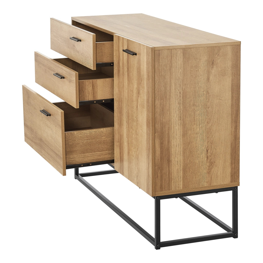 Comò Lavangen con Anta e 3 Cassetti 75 x 100 x 35 cm Nero / Effetto Rovere [en.casa]
