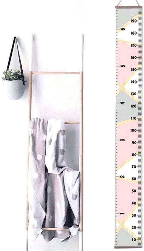 Tavola di crescita in legno e tela - Tavola di misurazione per bambini - Portatile - Decorazione per muro - Camera da bambini - 200 cm x 20 cm