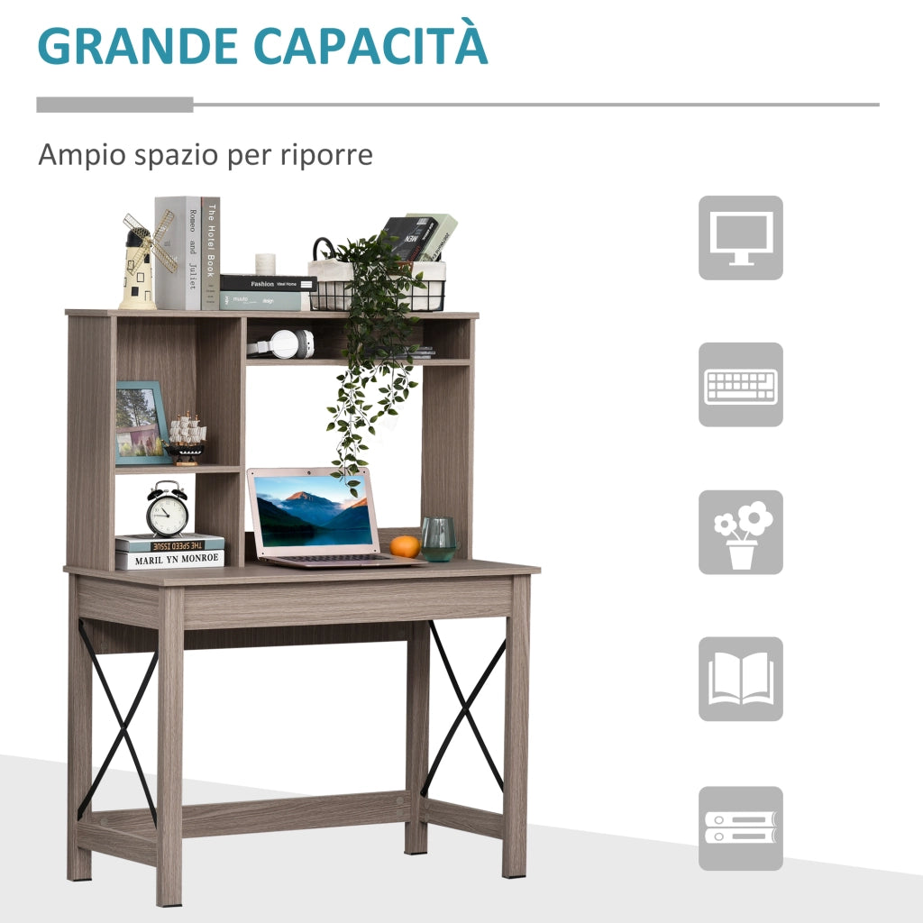 EasyComfort Scrivania per Computer Moderna con Ripiani Aperti, Scrivania con Libreria in Legno, Tavolo Porta PC per Computer, per Ufficio, Studio e Camera da Letto, 105x50x137.5cm, Marrone