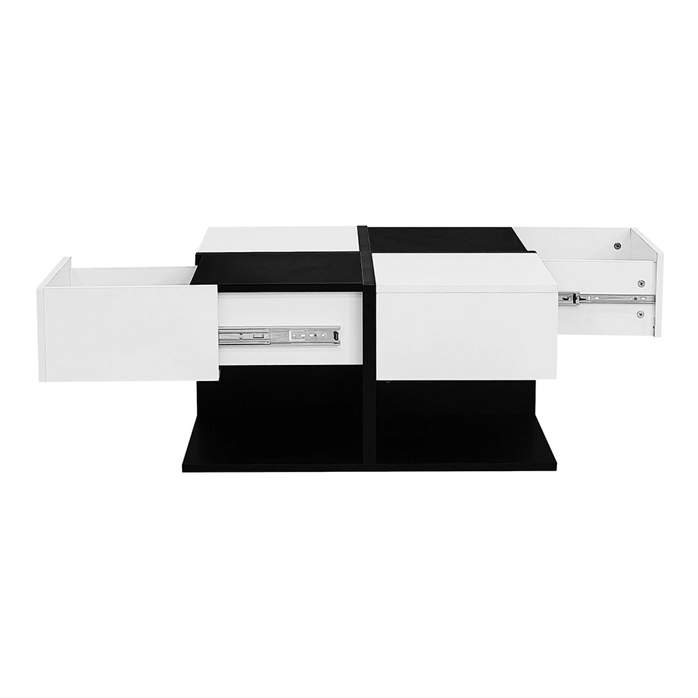 Tavolino-Xylo-70x70x35.5cm 2 cassetti nero e bianco