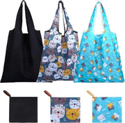 Tas da spesa tridimensionale pieghevole in tre pezzi - Borsa da spesa riutilizzabile per shopping, viaggi e escursioni in nero e blu.