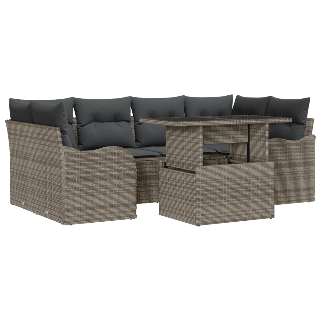 Set Divano da Giardino  7 Pezzi con Cuscini Grigio Rattan Polietilene