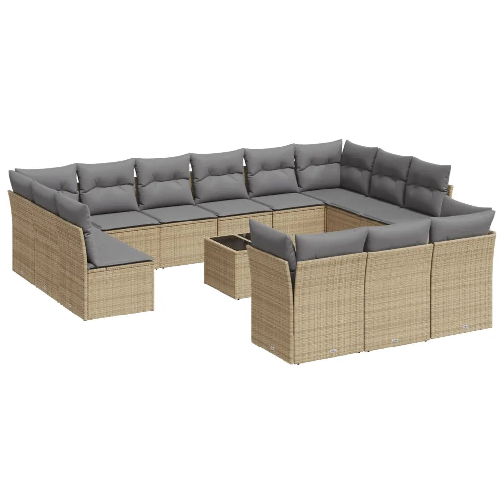 Set Divani da Giardino 14pz con Cuscini in Polyrattan Beige