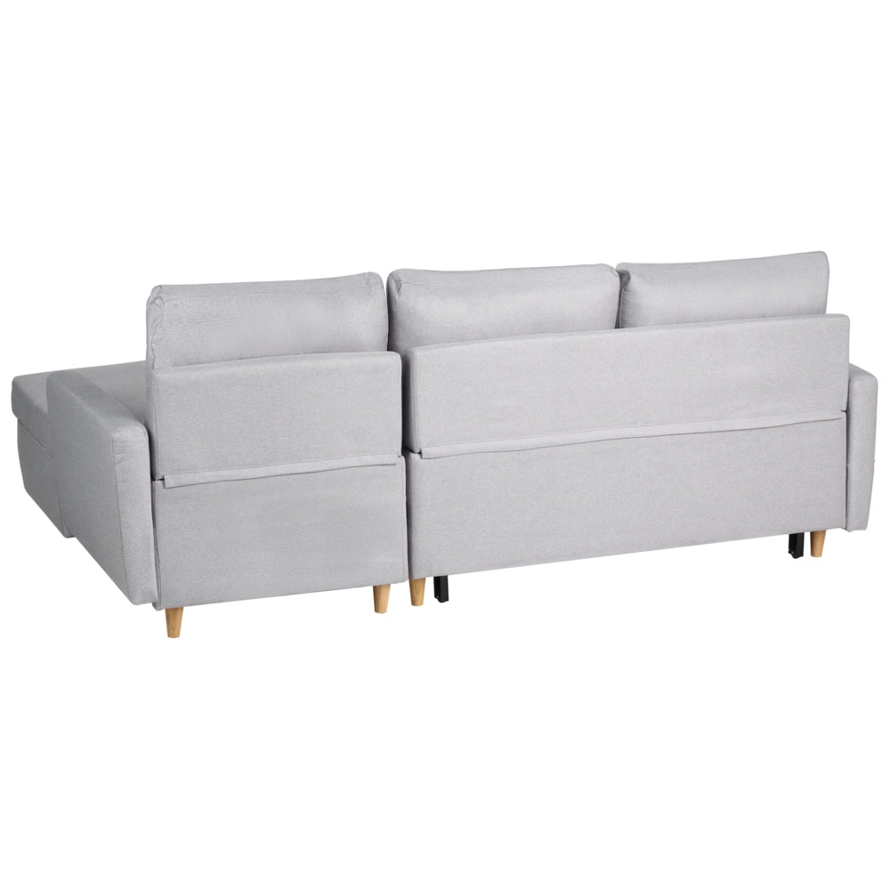 Divano letto angolare in tessuto grigio chiaro 4 posti contenitore a forma di L Orientamento a versione sinistra