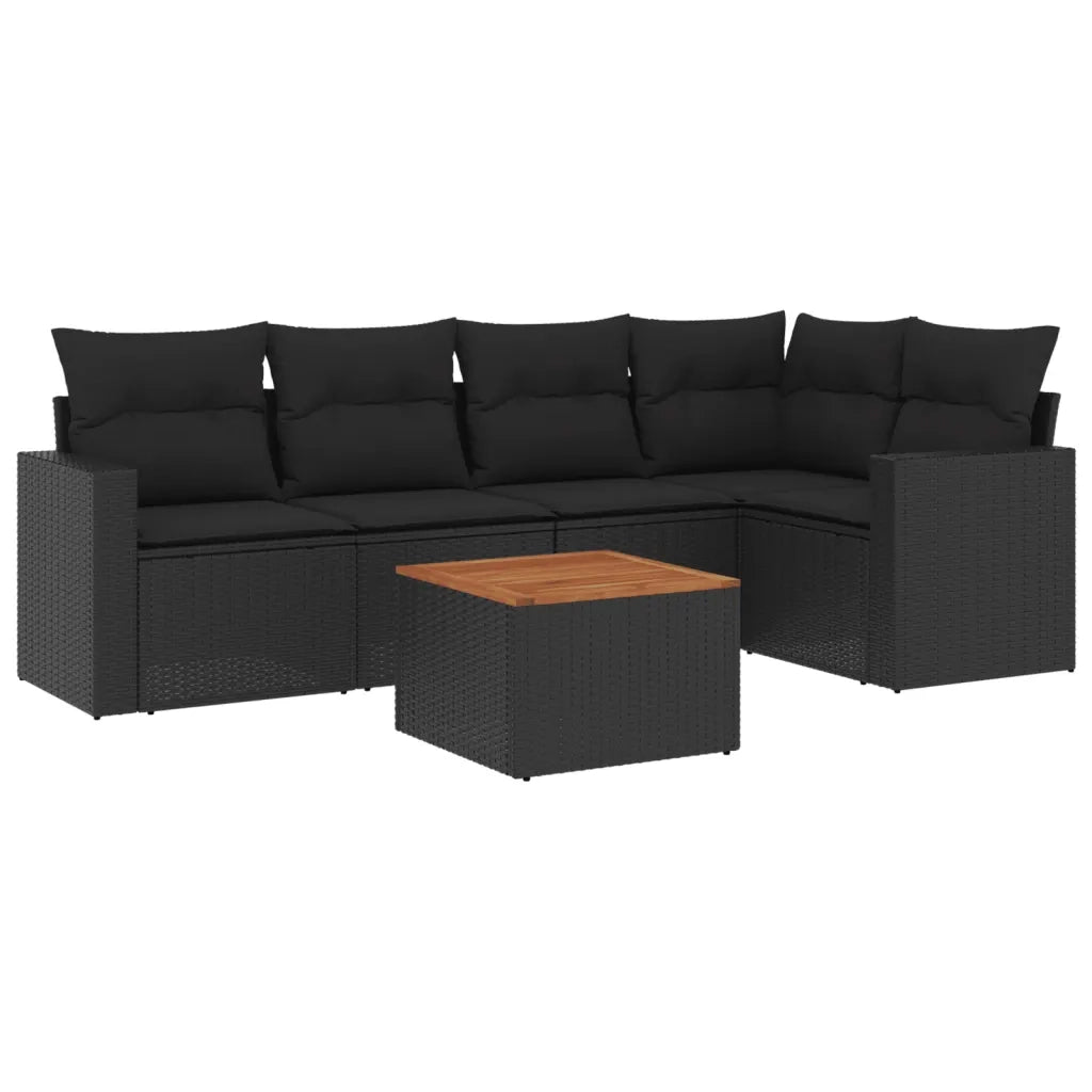 Set Divano da Giardino 6 pz con Cuscini Nero in Polyrattan