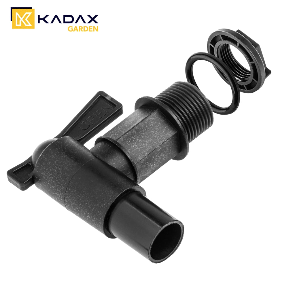 Rubinetto da giardino KADAX 3/4 per serbatoio di acqua piovana con valvola a barilotto.