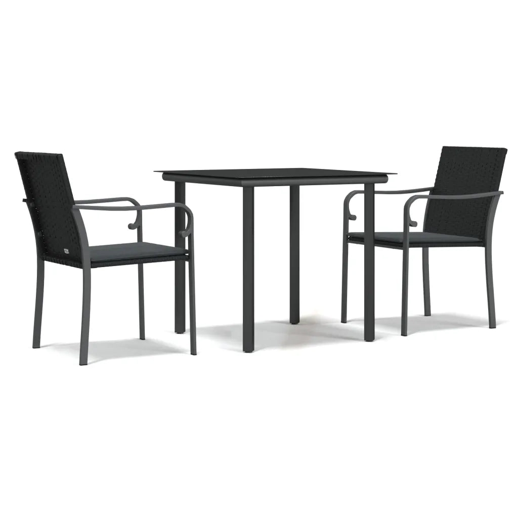 Set Pranzo da Giardino 3pz con Cuscini in Polyrattan e Acciaiocod mxl 124529