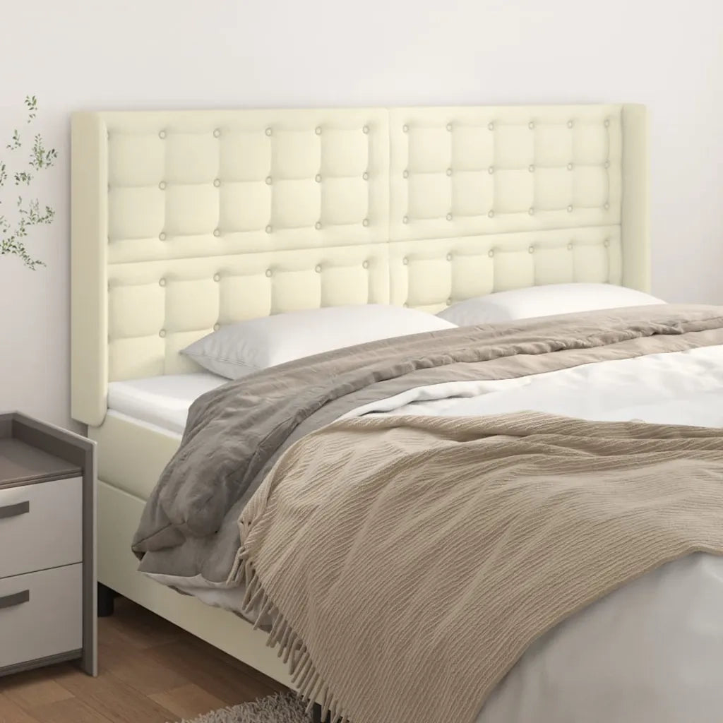 Testiera | Testata ad Orecchio Crema 183x16x118/128 cm in Similpelle