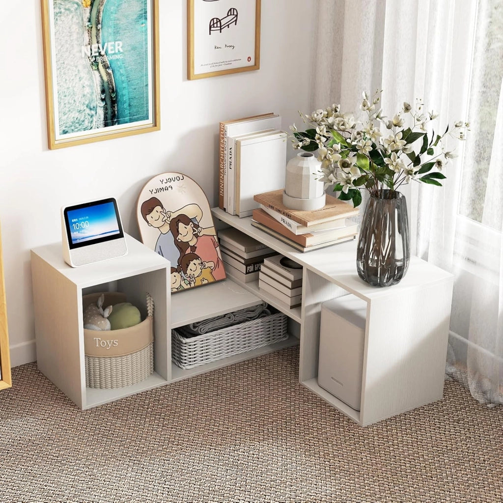 Mobile per TV, combinabile, in legno, 2 pezzi, per TV fino a 60 pollici, scaffale angolare multifunzionale, colore: bianco