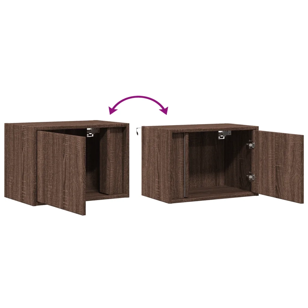 vidaXL Comodino a Parete con luci LED Rovere Marrone